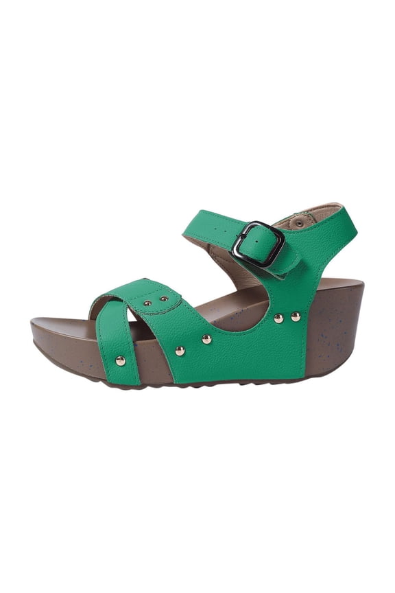 Platform Footwear Womens Wedges, Lightweight For All Day Wear, And Hook And Loop Closure Womens Casual Sandals Casual High Heel Green Women Sandal