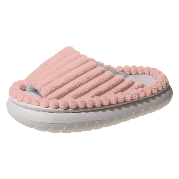 Platform Fuzzy Slippers for Women Memory Foam Open Toe Non Slip Slide Indoor House Slippers Slip On Lightweight Bedroom Shoes Pink Size 6