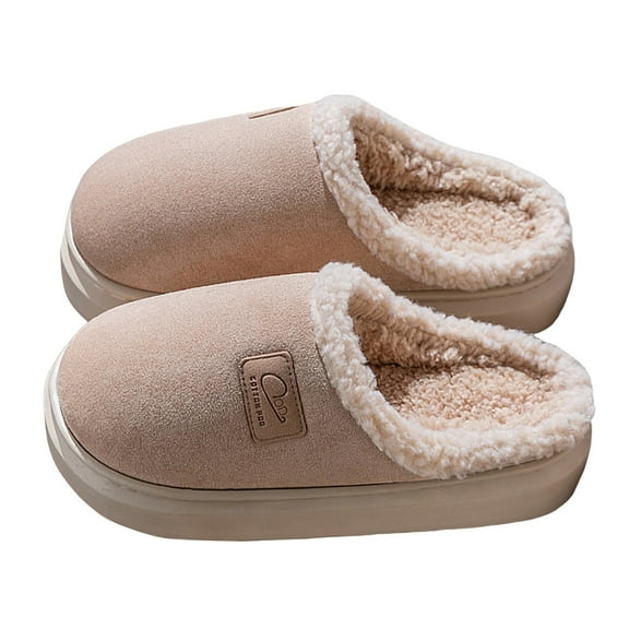 Platform Fuzzy Slippers for Women Men Indoor and Outdoor Fleece Lined Cloud Pillow Suede Couples House Shoes
