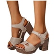 thumbnail image 1 of Platform Heels for Women Comfy Arch Support Open Toe Heeled Sandals Trendy Metal Decor Splice Leather Summer Dress Pumps Shoes Beige Size 8.5, 1 of 7
