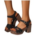 thumbnail image 1 of Platform Heels for Women Comfy Arch Support Open Toe Heeled Sandals Trendy Metal Decor Splice Leather Summer Dress Pumps Shoes Black Size 6.5, 1 of 8
