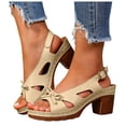 thumbnail image 1 of Platform Heels for Women Open Toe Cut out Bowknot Chunky Heeled Sandals Comfortable Ankle Strap Wedding Party Dress Shoes Gold Size 7, 1 of 6