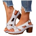thumbnail image 1 of Platform Heels for Women Open Toe Cut out Bowknot Chunky Heeled Sandals Comfortable Ankle Strap Wedding Party Dress Shoes Silver Size 7, 1 of 6