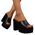 thumbnail image 1 of Platform Heels for Women Peep Toe Sandals Lug Sole High Block Heel Slip on Slides Shoes Casual Summer Dress Shoes Black Size 6.5, 1 of 6