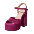 thumbnail image 1 of Platform Heels for Women Suede High Block Heeled Sandals Open Toe Cute Bow Ankle Strap Wedges Pumps Shoes Hot Pink Size 7.5, 1 of 9