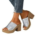 thumbnail image 1 of Platform High Heels Dress Sandals for Women Ladies 2025 Summer Peep Toe Chunky Heeled Slip on Dressy Slippers, 1 of 4