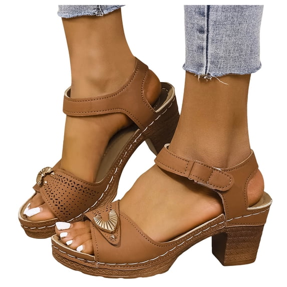 Platform High Heels Dressy Sandals for Women Ladies 2025 Trendy Leather Chunky Block Peep Toe Pumps Shoes