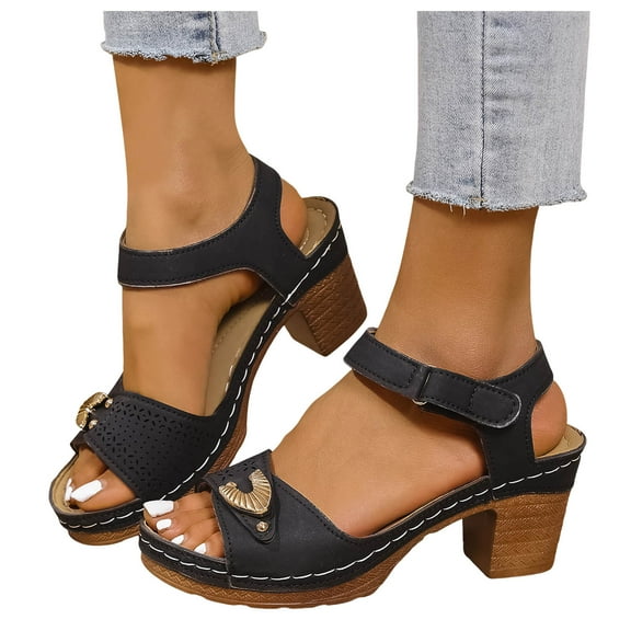 Platform High Heels Dressy Sandals for Women Ladies 2025 Trendy Leather Chunky Block Peep Toe Pumps Shoes