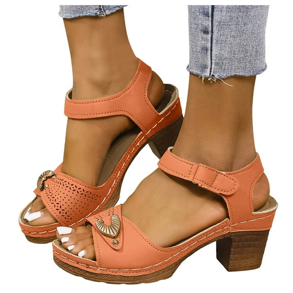 Platform High Heels Dressy Sandals for Women Ladies 2025 Trendy Leather Chunky Block Peep Toe Pumps Shoes