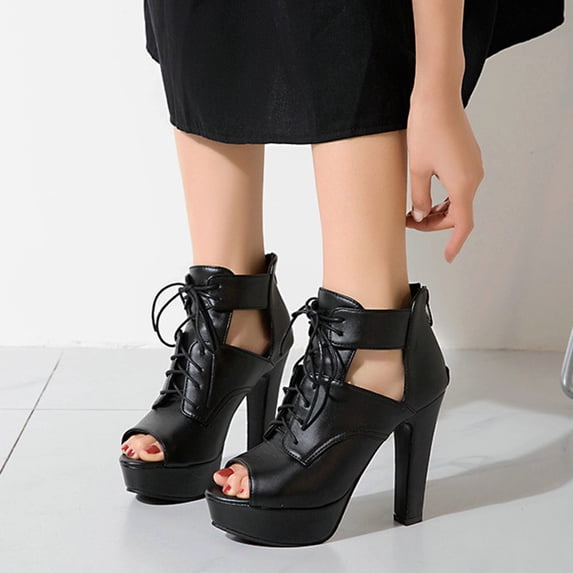 Platform High Heels Thick Heels Women's High Tops Straps Cool Boots
