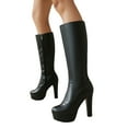 thumbnail image 1 of Platform High Heels Womens Knee High Boots Elegant Prom Dress Tall Boots Side Zipper Round Toe Over the Knee Boots Black 8.5, 1 of 6