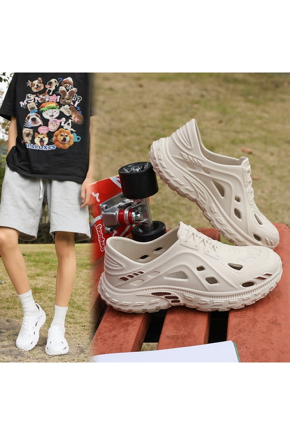 Platform Hollow-out Men's Clogs, Summer Non-slip Dad Sandals, Sporty Two-way Wear Beach Slides for Outdoor