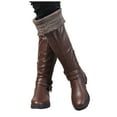 thumbnail image 1 of Platform Knee High Boots for Women Casual Leather Knit Wide Calf Over The Knee Tall Riding Boots Winter Fall, 1 of 5