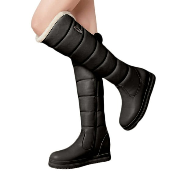 Platform Knee High Winter Snow Boots for Women with Fleece Lined Waterproof Warm Hidden Wedges Tall Boots