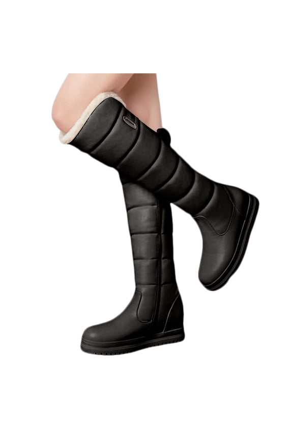 Platform Knee High Winter Snow Boots for Women with Fleece Lined Waterproof Warm Hidden Wedges Tall Boots