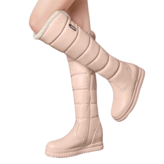 Platform Knee High Winter Snow Boots for Women with Fleece Lined Waterproof Warm Hidden Wedges Tall Boots