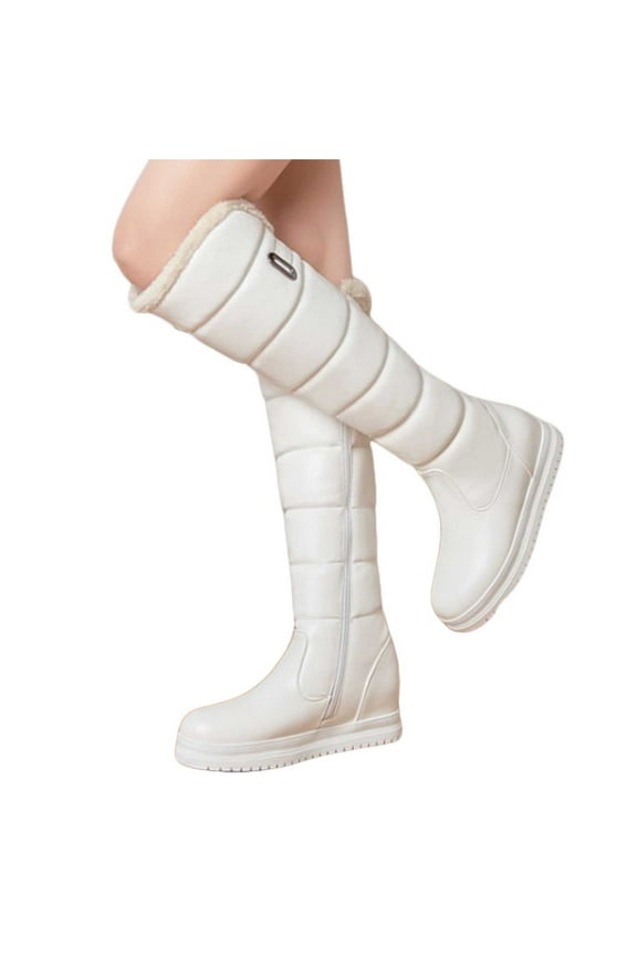 Platform Knee High Winter Snow Boots for Women with Fleece Lined Waterproof Warm Hidden Wedges Tall Boots