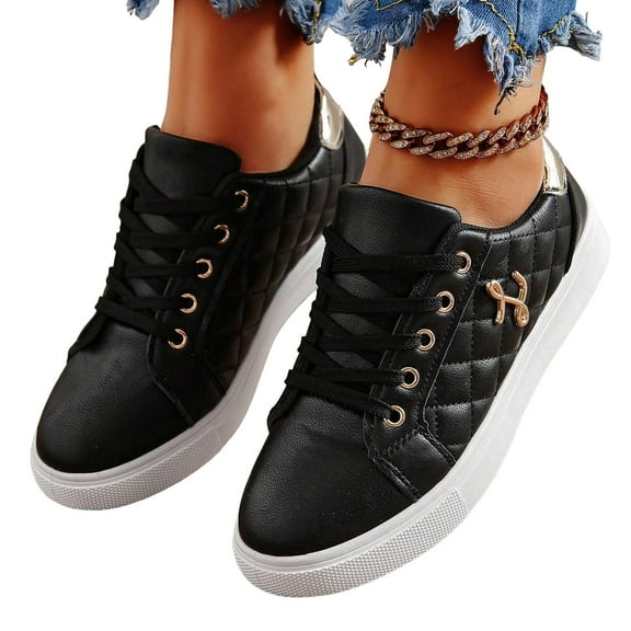 Platform Leather Fashion Sneakers for Women 2025 Spring Fall Lace up Walking Flats Casual Shoes