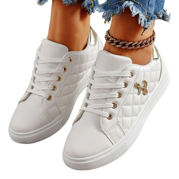 Platform Leather Fashion Sneakers for Women 2025 Spring Fall Lace up Walking Flats Casual Shoes