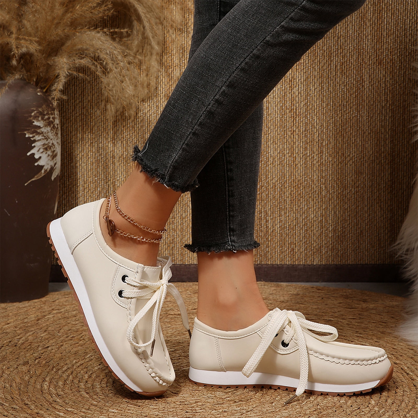 3 Color Sign Design Platform Loafers Combines Lace Up Design and Moc Toe Detail in Women's ...