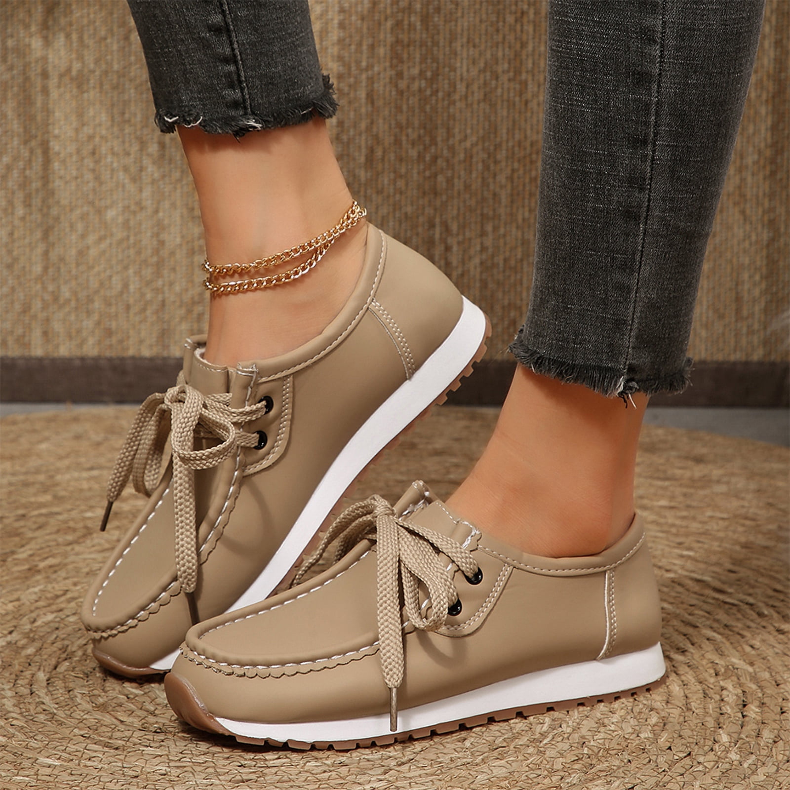 3 Color Sign Design Platform Loafers Combines Lace Up Design and Moc Toe Detail in Women's ...