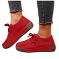 thumbnail image 1 of Platform Loafers for Women Comfy Soft Sole Lace up Walking Shoes Casual Stitching Slip on Round Toe Flat Shoes Red Size 6.5, 1 of 7