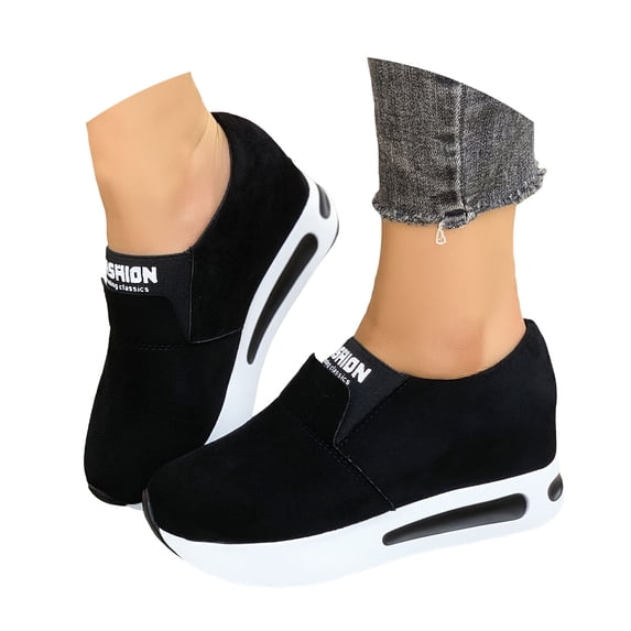 Platform Loafers for Women Suede Slip on Walking Shoes Fashion Hidden Wedge Sneakers Casual Driving Shoes Black Size 7