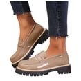 thumbnail image 1 of Platform Loafers for Women Trendy Glitter Leather Slip on Penny Loafers Lug Sole Round Toe Work Business Casual Shoes Khaki Size 9.5, 1 of 6