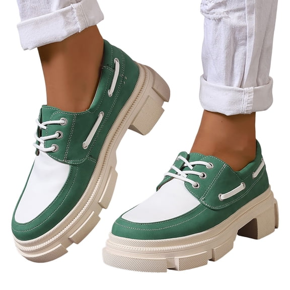 Platform Low Top Fashion Sneakers for Women Spring Casual Leather Lace up Chunky Penny Loafer Dress Shoes