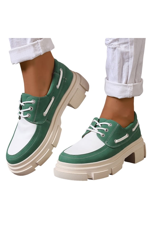 Platform Low Top Fashion Sneakers for Women Spring Casual Leather Lace up Chunky Penny Loafer Dress Shoes