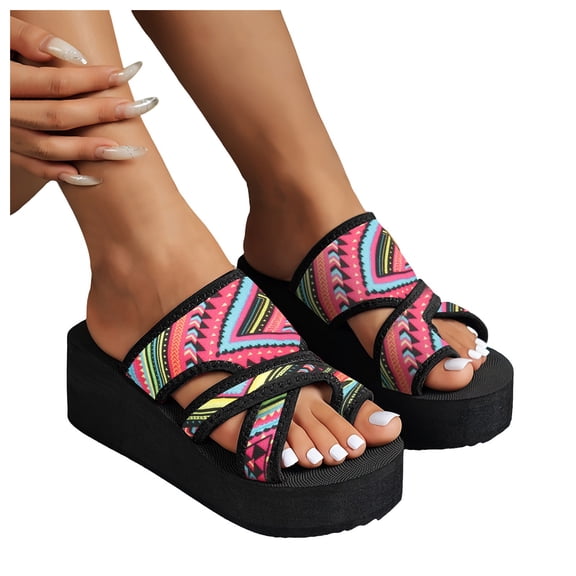 Platform Mesh Slippers Sandals for Women 2025 Boho Beach Summer Platform Slip on Flip Flops Walking Slides