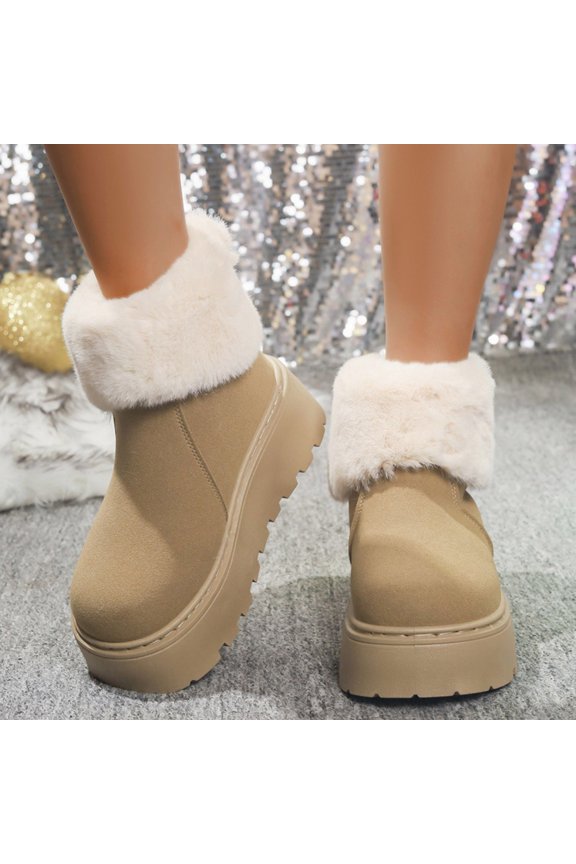 Platform Mini Boots Ankle Boot Lined Winter Boot For Women Platform Slip Boots Outdoor Chestnut