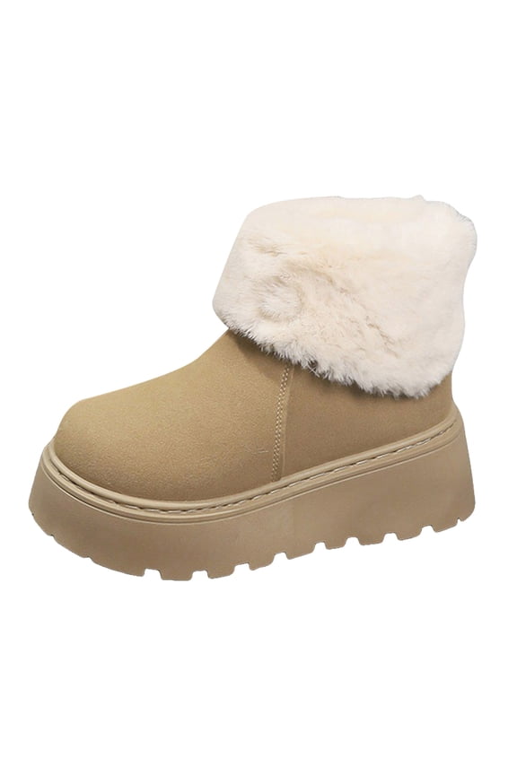 Women Suede Ankle Boots Cozy Warm Fur Lined No Slip Platform Chunky Heel Pull on Winter Snow Boots