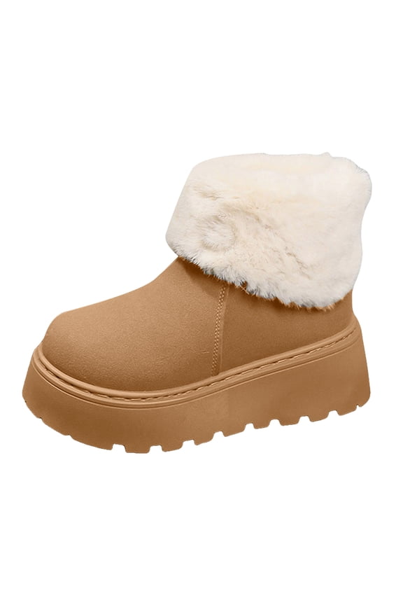 Platform Mini Boots Ankle Boot Lined Winter Boot For Women Platform Slip Boots Outdoor Chestnut