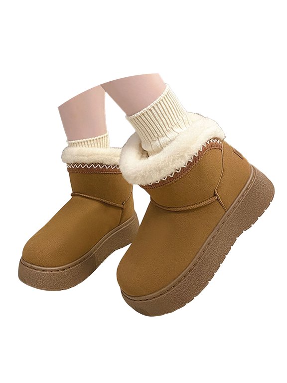 Platform Mini Boots Ankle Boot Lined Winter Boot For Women Platform Slip Boots Outdoor Chestnut
