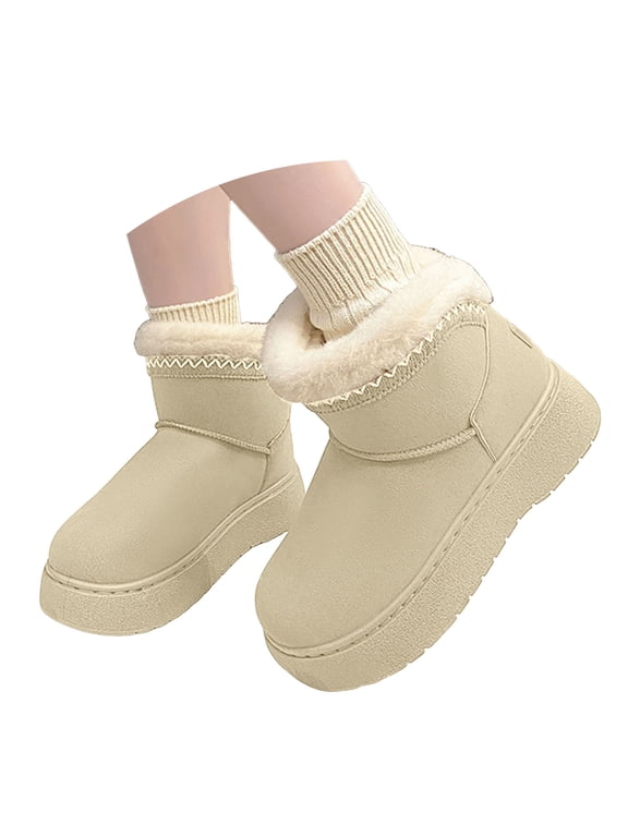 Platform Mini Boots Ankle Boot Lined Winter Boot For Women Platform Slip Boots Outdoor Chestnut