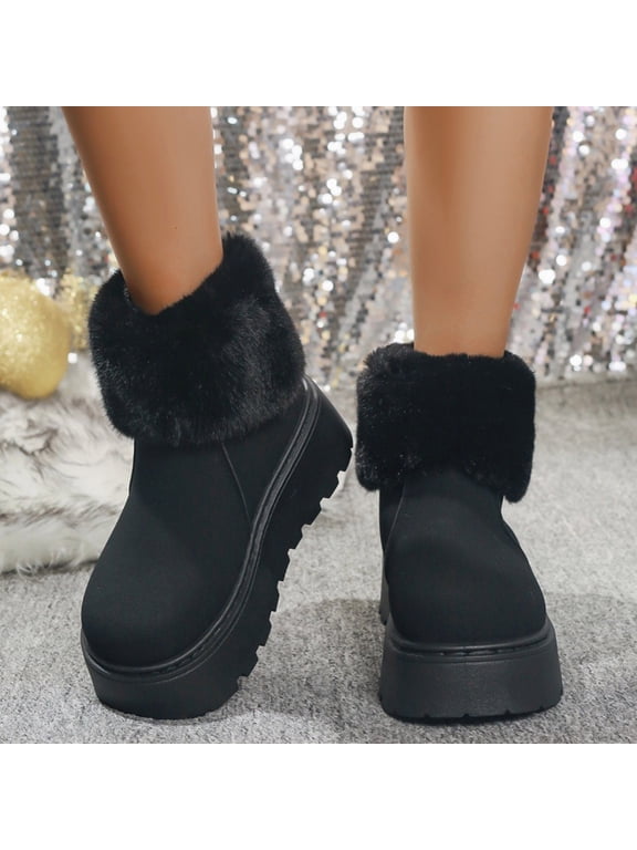 Platform Mini Boots Ankle Boot Lined Winter Boot For Women Platform Slip Boots Outdoor Chestnut