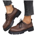 thumbnail image 1 of Platform Oxford Shoes for Women Soft Vintage Leather Classic Lug Sole Casual Lace up Business Work Office Dress Shoes Brown Size 6.5, 1 of 6