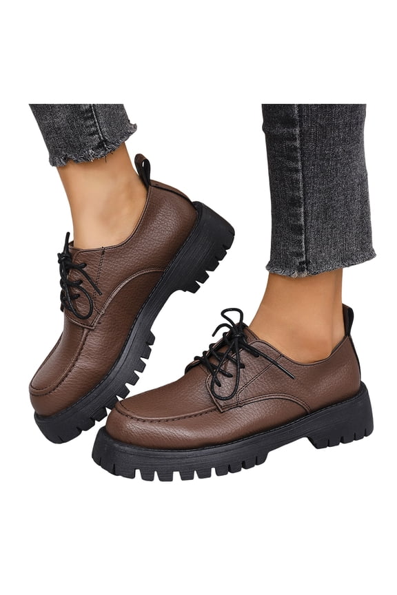 Platform Oxford Shoes for Women Soft Vintage Leather Classic Lug Sole Casual Lace up Business Work Office Dress Shoes Brown Size 8