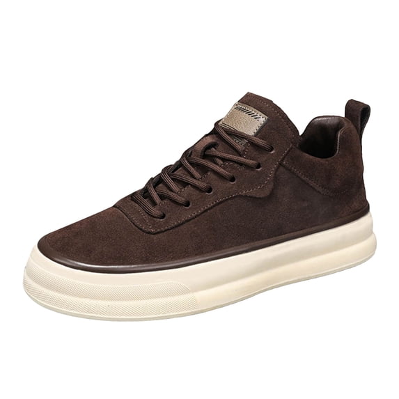 Platform Running Shoes foe Men Vintage Suede Flat Lace Up Skate Shoes Casual Non Slip Lightweight Sneakers Brown Size 7.5