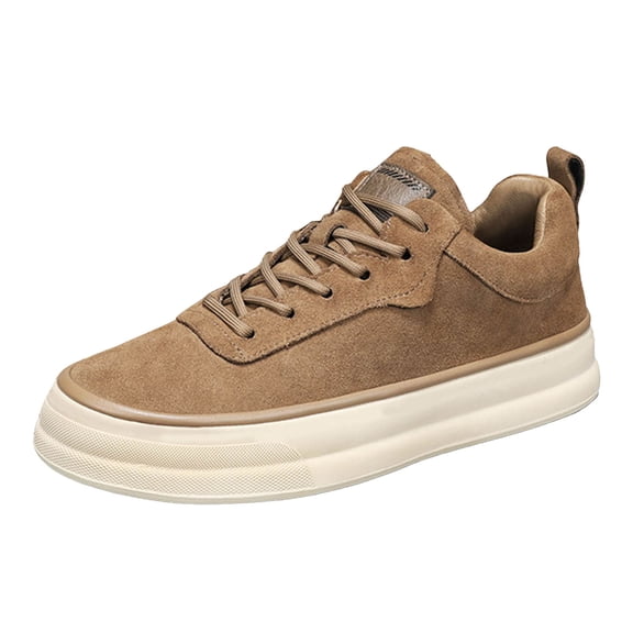 Platform Running Shoes foe Men Vintage Suede Flat Lace Up Skate Shoes Casual Non Slip Lightweight Sneakers Brown Size 8.5
