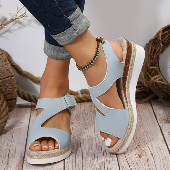Platform Sandals Women Clearance, Xunlbb Women's Summer Size Wedge Fish Mouth Roman Sandals(Blue,Size:38)