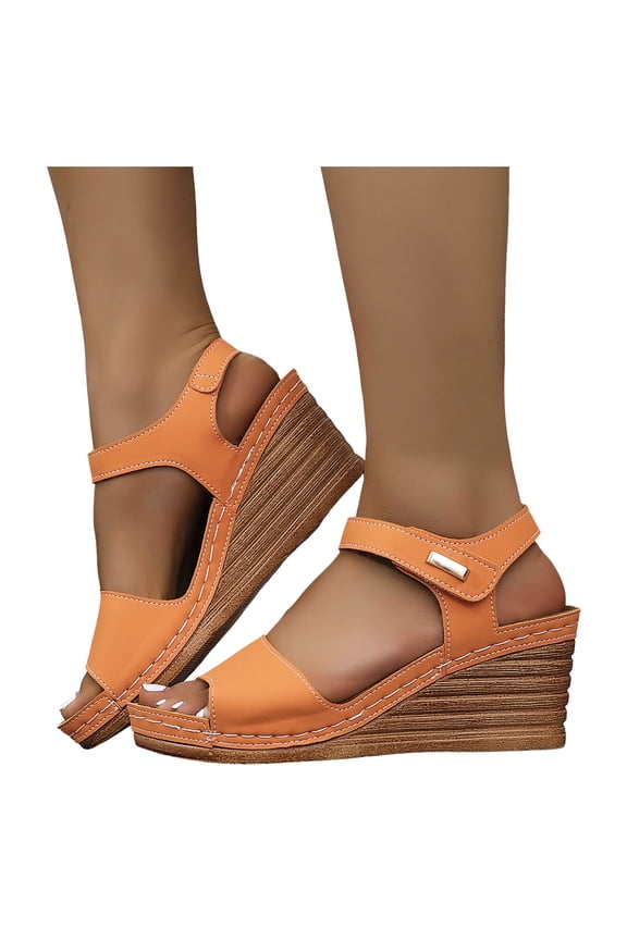 Platform Sandals Women Cork Slingback Wedges Open Toe Heels Comfortable Arch Support Summer Beach Orthopedic Shoes Orange Size 7