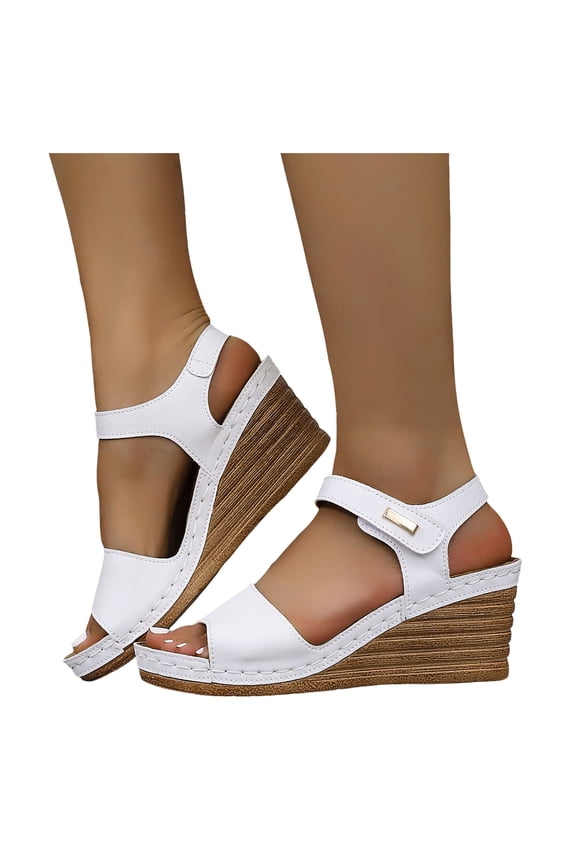 Platform Sandals Women Cork Slingback Wedges Open Toe Heels Comfortable Arch Support Summer Beach Orthopedic Shoes White Size 7