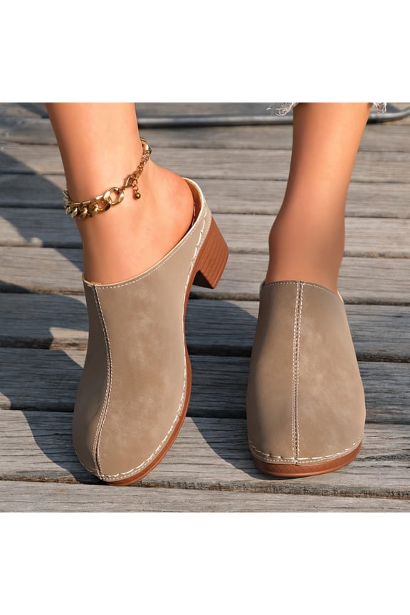 Platform Sandals,Women Platform Heeled Sandals Mules Clogs Summer Dress Round Toe Slipper Chunky High Heel Non Slip Fashion Solid Color Breathable Walking Vacation Outdoor Shoes,Khaki,5.5