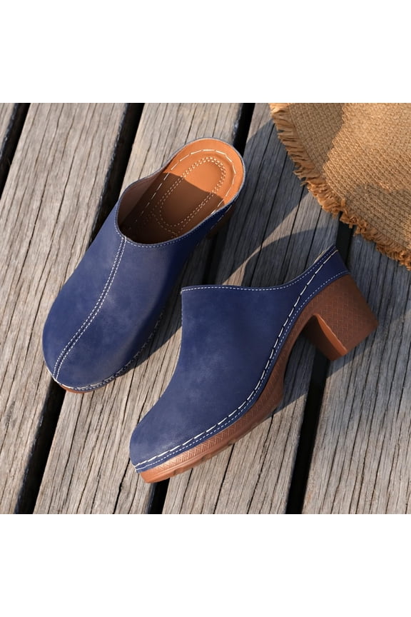 Platform Sandals,Women Platform Heeled Sandals Mules Clogs Summer Dress Round Toe Slipper Chunky High Heel Non Slip Fashion Solid Color Breathable Walking Vacation Outdoor Shoes,Blue,9