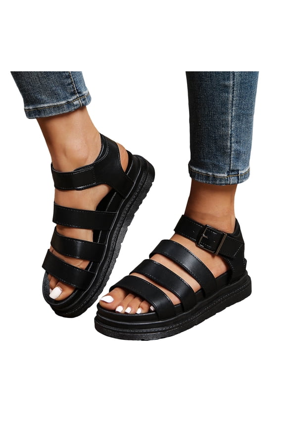 Platform Sandals Women Soft Insole Wedge Cut out Arch Support Slides Adjustable Strap Casual Shoes for Summer Work Travel Wedding Black Size 9.5
