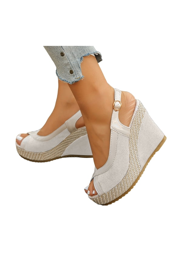 Platform Sandals Women Wedge Espadrilles Peep Toe Splice Suede Slingback Wedges Heels Fashion Color Block Summer Beach Vacation Dress Shoes Beige Size 7.5