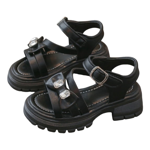 Platform Sandals for Girl Fashion Lug Sole Low Heeled Open Toe Sweet Bow with Rhinestone Kids Summer Dress Shoes Black 11 Little Kid