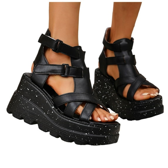 Platform Sandals for Women 2025 Punk Fashion Leather Roman Gladiator Chunky Wedge High Heels Summer Shoes